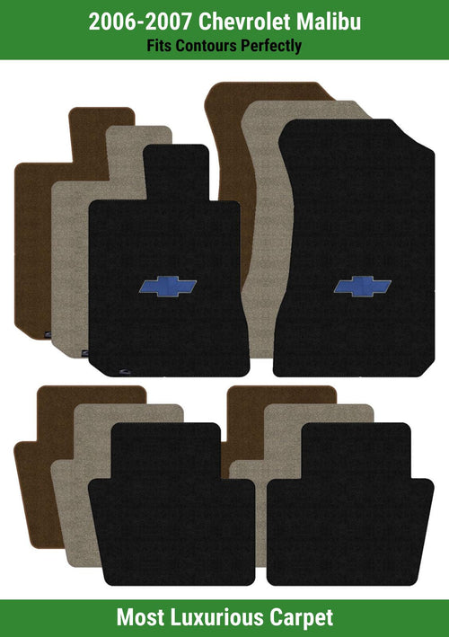 Lloyd Luxe Front & Rear Carpet Mats for '06-07 Chevy Malibu W/Blue Chevy Bowtie