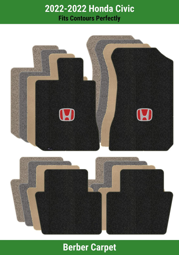 Lloyd Berber Front & Rear Carpet Mats for '22 Honda Civic W/Red on Black Honda H