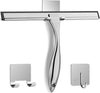All-Purpose Stainless Steel Shower Squeegee for Shower Glass Door with 2 Adhesive Hooks, Bathroom Cleaner Tool Household Window Mirror Squeegee , Cleaning Tile Wall, Car, 10 Inch Silver