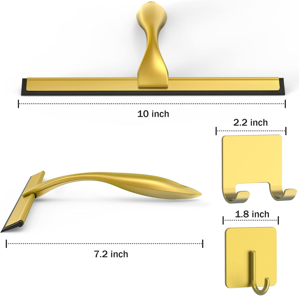 All-Purpose Stainless Steel Shower Squeegee for Shower Glass Door with 2 Adhesive Hooks, Bathroom Cleaner Tool Household Window Mirror Squeegee , Cleaning Tile Wall, Car, 10 Inch Silver