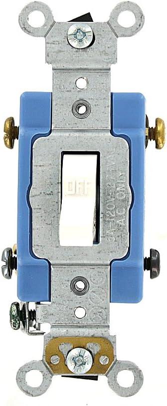 Leviton 1202-2W 15 Amp, 120/277 Volt, Toggle Double-Pole AC Quiet Switch, Extra Heavy Duty Grade, Self Grounding, Back and Side Wired, White