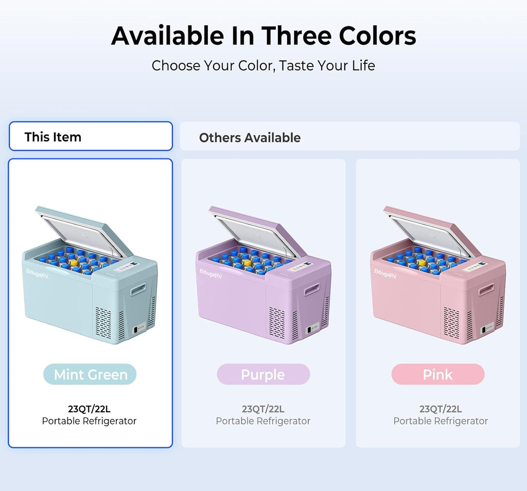 BougeRV 12 Volt Refrigerator 12V Car Fridge 23 Quart Portable Freezer Compressor Cooler 12/24V DC 110~240 Volt AC for Truck Van RV Camper SUV Travel Camping Road Trips Tailgating -8℉~50℉