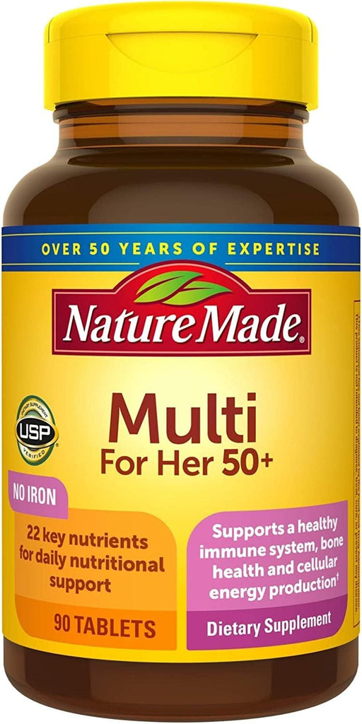 Nature Made Multivitamin For Women 50+ No Iron, Multivitamins for Women 50 Plus, Daily Nutritional Support, Nature Made Multi Vitamins, 90 Tablets, 90 Day Supply