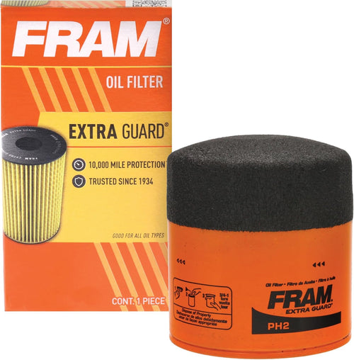 FRAM Extra Guard PH2 10K Mile Change Automotive Replacement Interval Spin-On Engine Oil Filter for Select Vehicle Model Years, Vehicle Engine Protection Oil Filter for Everyday Drivers