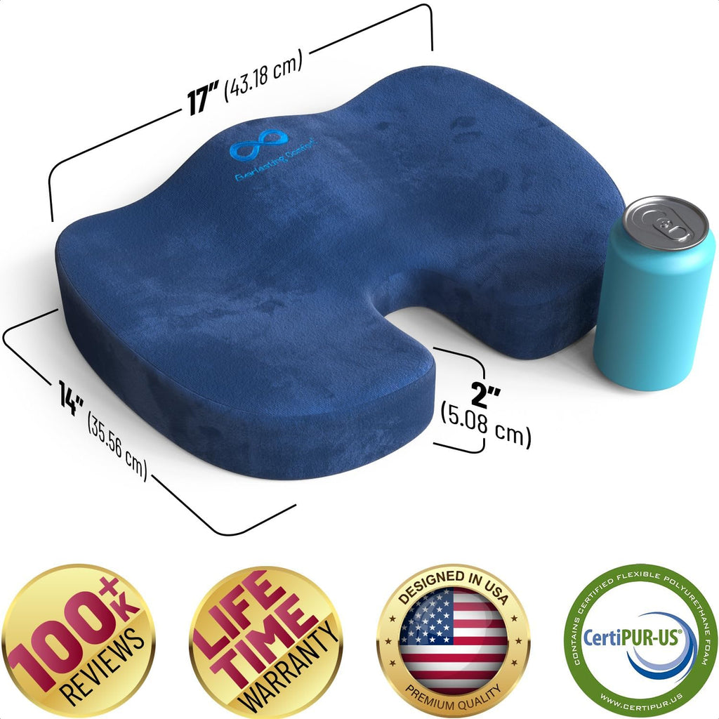 Everlasting Comfort Doctor Recommended Memory Foam Seat Cushion for Office Chairs & Car Seat - Ergonomic Office Desk Accessories for Tailbone Pain Relief, Sciatica & Back Support