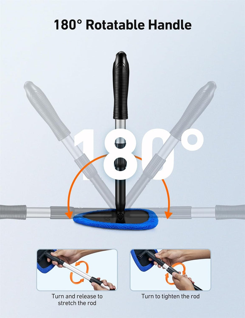 AstroAI Windshield Cleaner Tool, Car Interior Detailing Cleaning Kit with Extendable Handle and 4 Reusable Microfiber Pads, Auto Glass Wiper Brush Kit, Cars, Trucks, SUVs, Gray