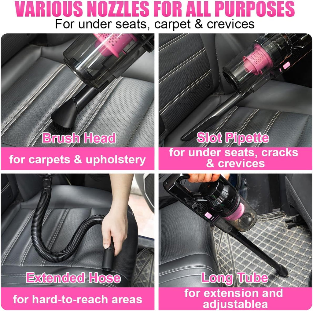 Viewsun 17pcs Car Cleaning Kit, Pink Car Interior Detailing Kit with High Power Handheld Vacuum, Detailing Brush Set, Windshield Cleaner, Cleaning Gel, Complete Auto Accessories for Women Gift