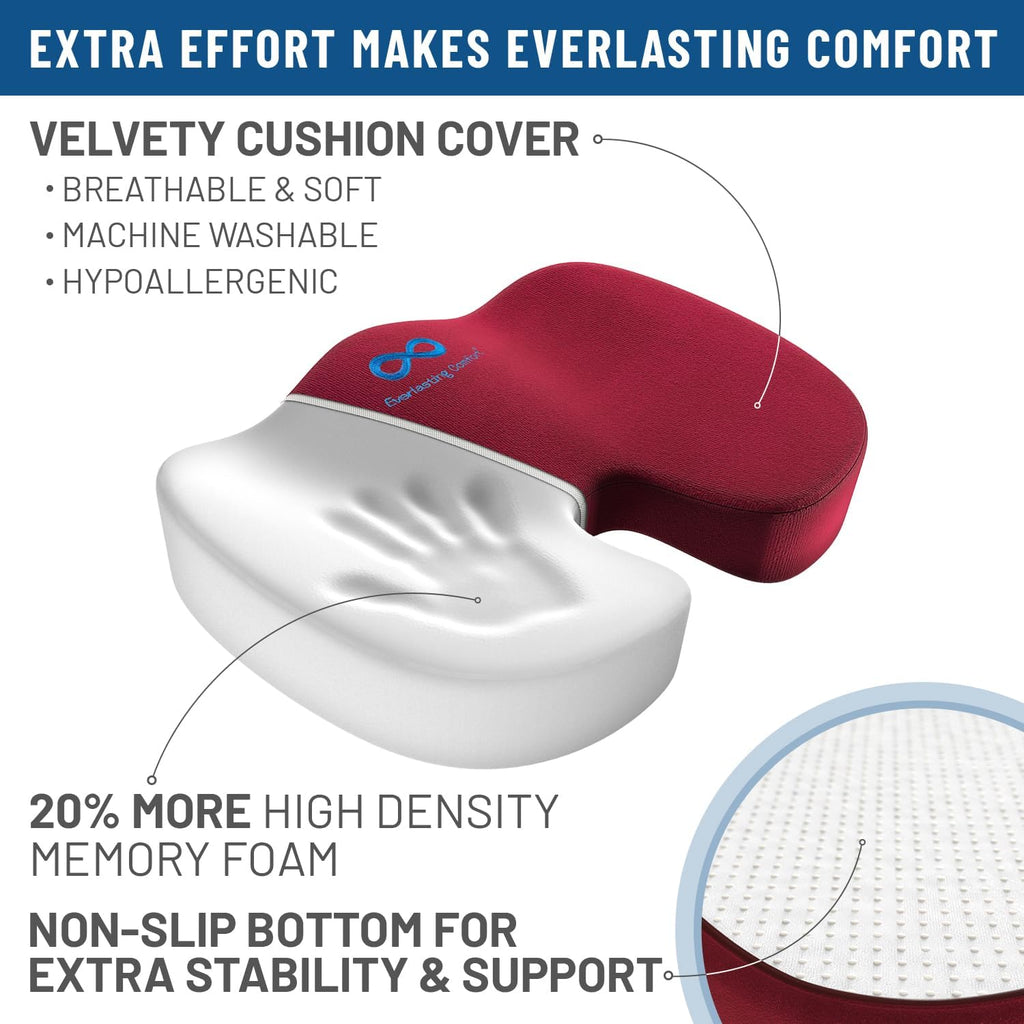 Everlasting Comfort Doctor Recommended Memory Foam Seat Cushion for Office Chairs & Car Seat - Ergonomic Office Desk Accessories for Tailbone Pain Relief, Sciatica & Back Support