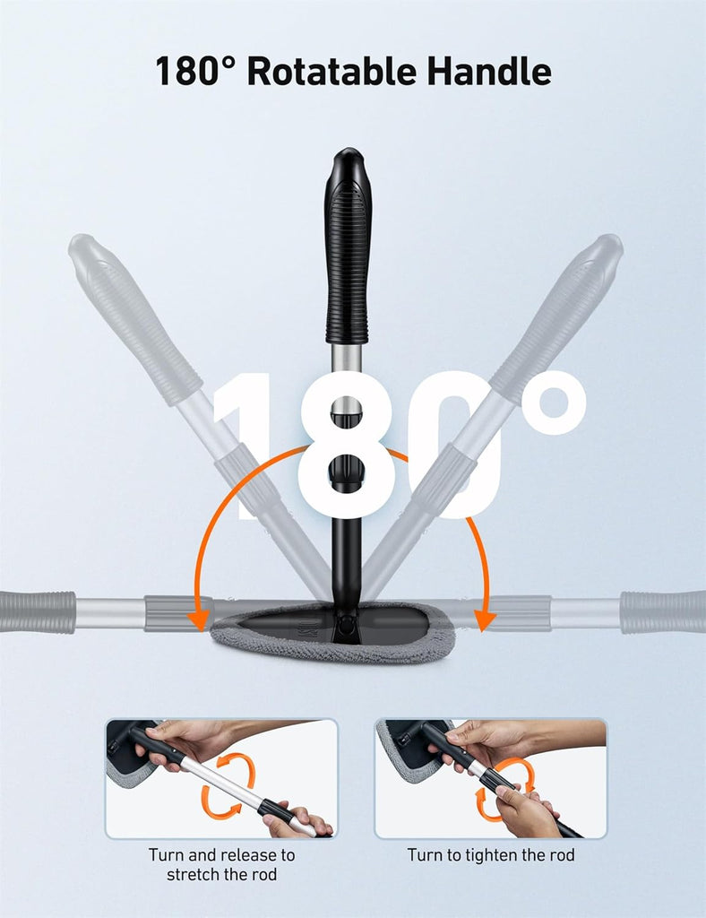 AstroAI Windshield Cleaner Tool, Car Interior Detailing Cleaning Kit with Extendable Handle and 4 Reusable Microfiber Pads, Auto Glass Wiper Brush Kit, Cars, Trucks, SUVs, Gray