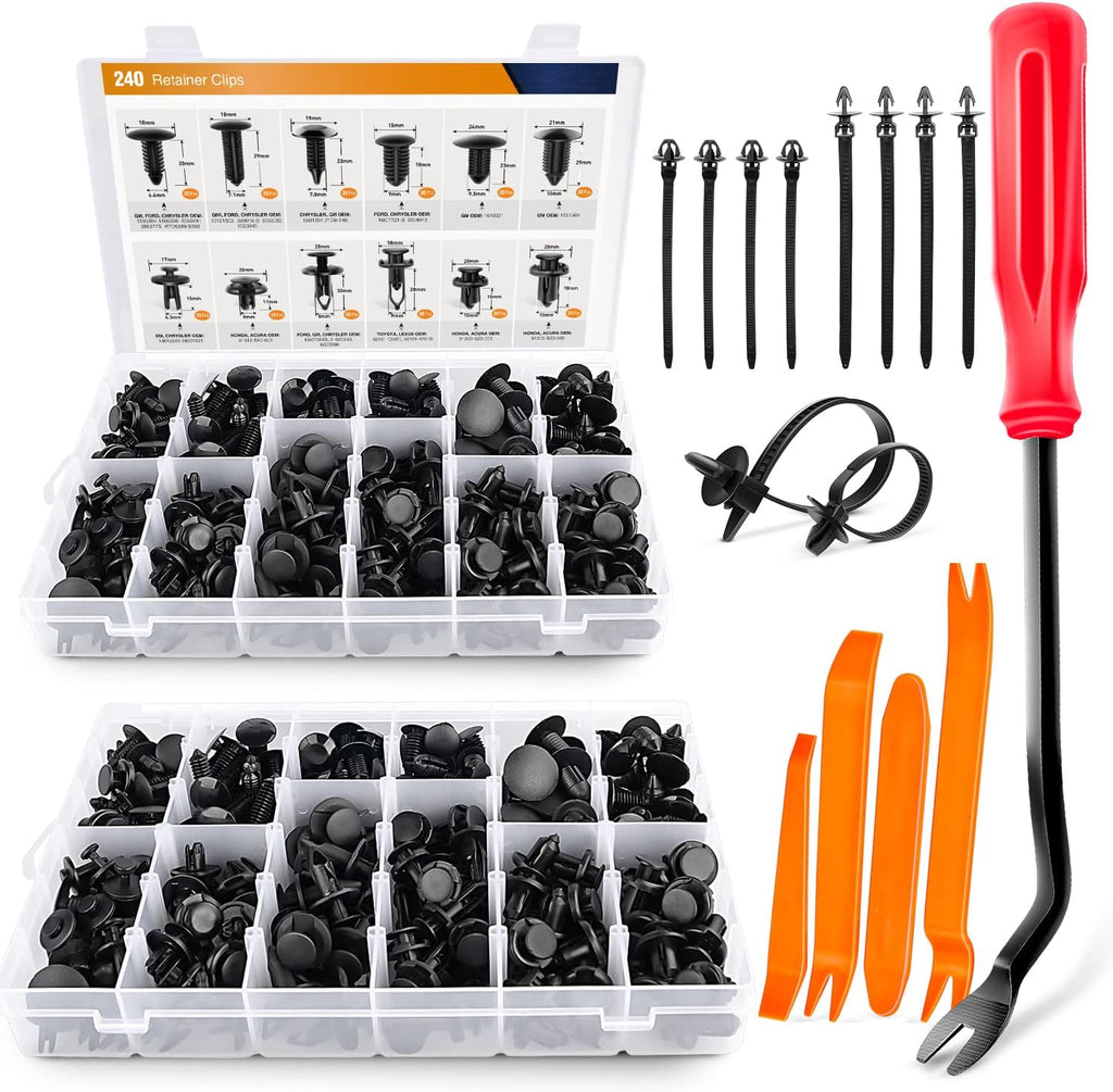 GOOACC 238Pcs Trim Removal Tool, Auto Push Pin Bumper Retainer Clip Set Fastener Terminal Remover Tool Adhesive Cable Clips Pry Kit Car Panel Radio Removal Auto Clip Pliers (GRC-207)