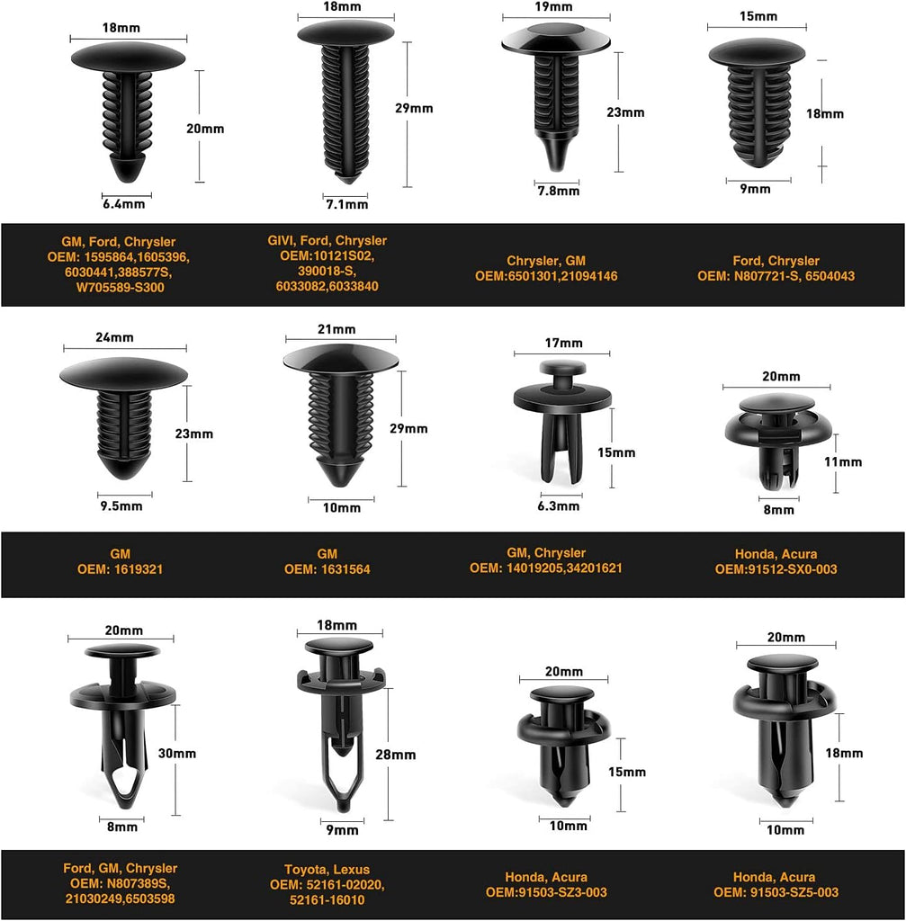 GOOACC 238Pcs Trim Removal Tool, Auto Push Pin Bumper Retainer Clip Set Fastener Terminal Remover Tool Adhesive Cable Clips Pry Kit Car Panel Radio Removal Auto Clip Pliers (GRC-207)