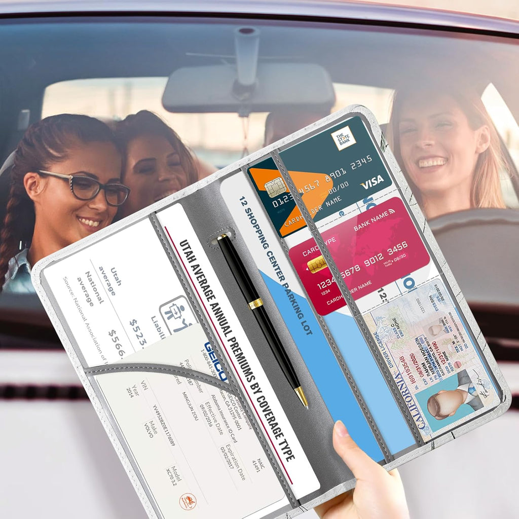 CoBak Car Registration and Insurance Holder - Vehicle Glove Box Car Organizer, Auto Truck Comparment Accessories Case for Essential Document, Driver License, Cards