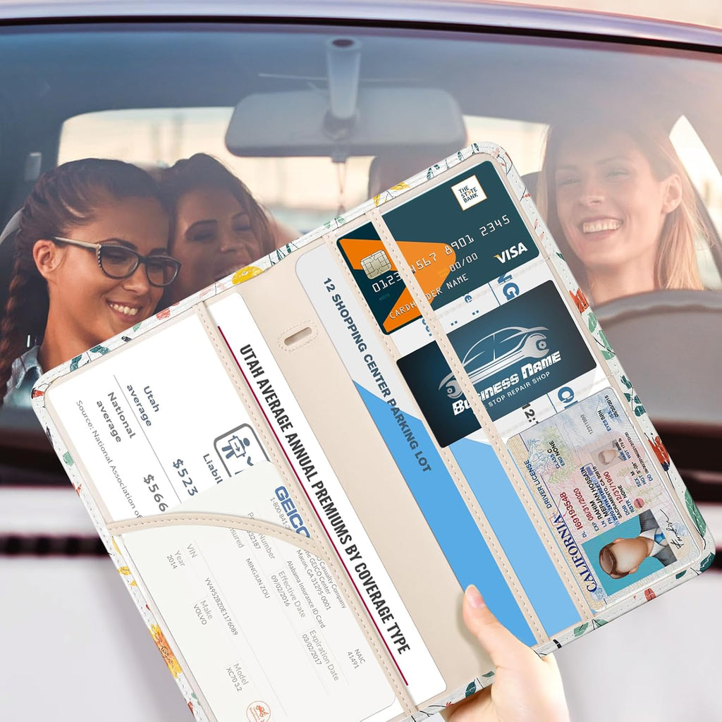 CoBak Car Registration and Insurance Holder - Vehicle Glove Box Car Organizer, Auto Truck Comparment Accessories Case for Essential Document, Driver License, Cards