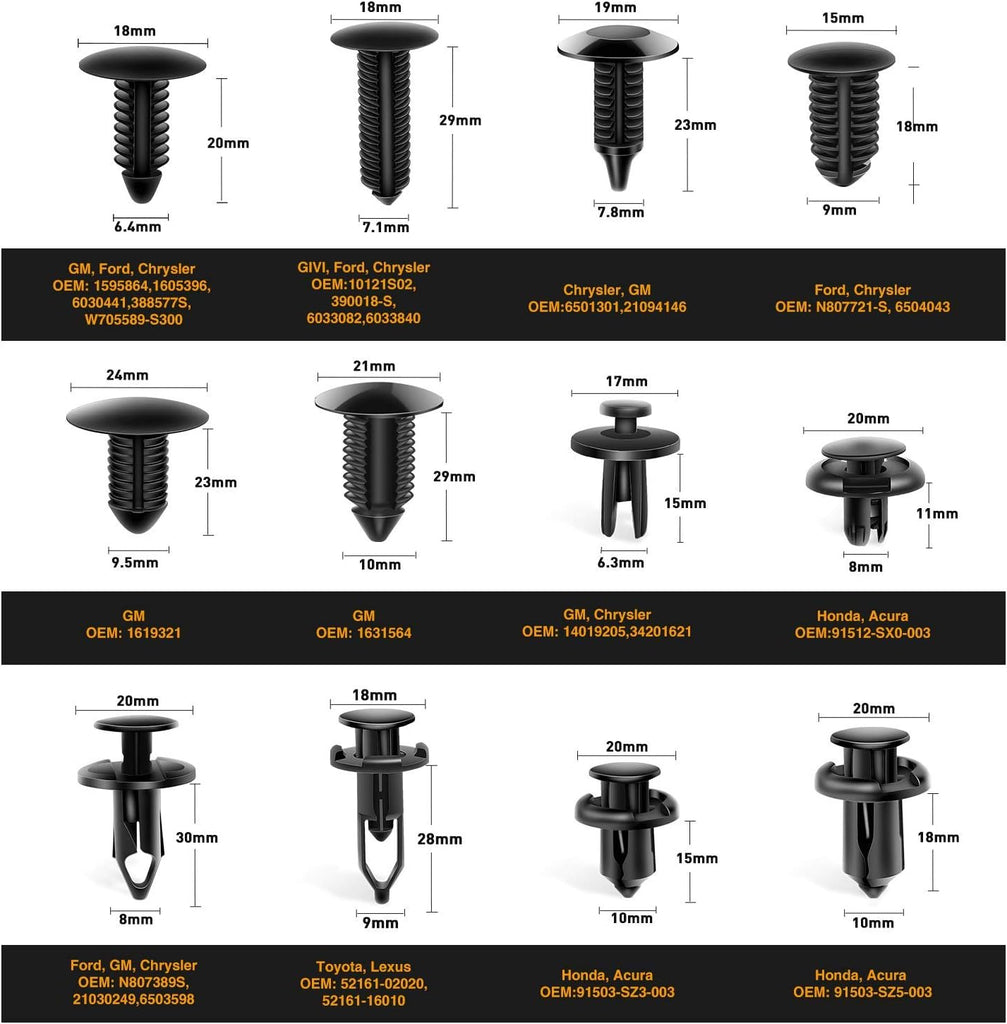 GOOACC 238Pcs Trim Removal Tool, Auto Push Pin Bumper Retainer Clip Set Fastener Terminal Remover Tool Adhesive Cable Clips Pry Kit Car Panel Radio Removal Auto Clip Pliers (GRC-207)
