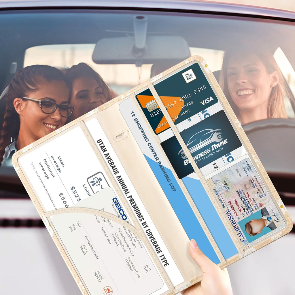 CoBak Car Registration and Insurance Holder - Vehicle Glove Box Car Organizer, Auto Truck Comparment Accessories Case for Essential Document, Driver License, Cards