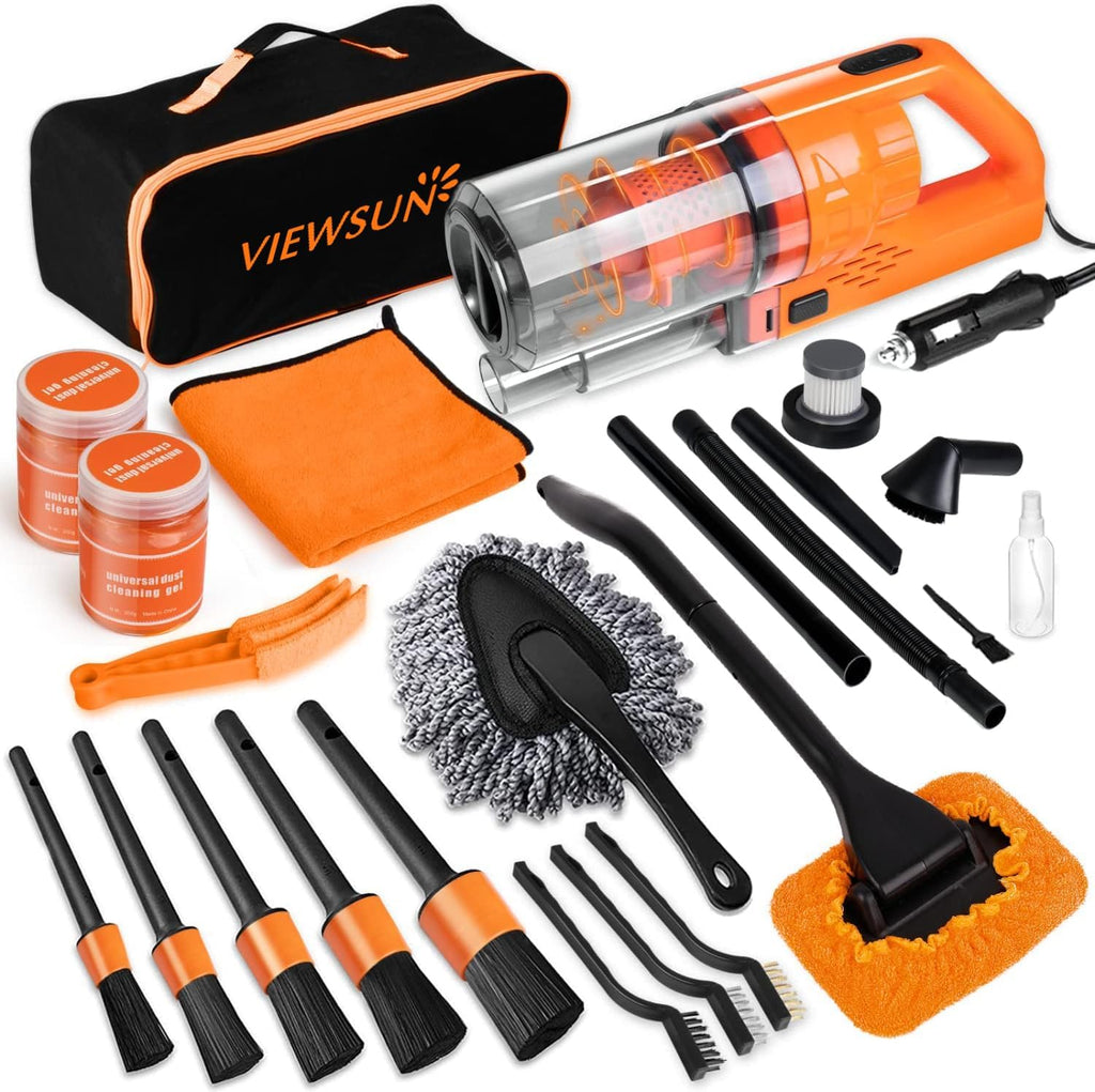 Viewsun 17pcs Car Cleaning Kit, Pink Car Interior Detailing Kit with High Power Handheld Vacuum, Detailing Brush Set, Windshield Cleaner, Cleaning Gel, Complete Auto Accessories for Women Gift