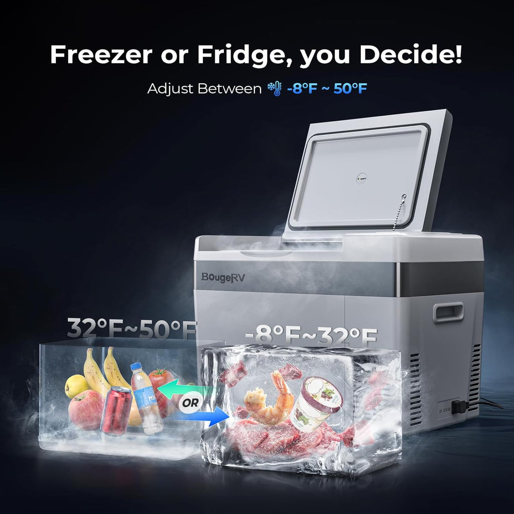BougeRV 12 Volt Refrigerator 12V Car Fridge 23 Quart Portable Freezer Compressor Cooler 12/24V DC 110~240 Volt AC for Truck Van RV Camper SUV Travel Camping Road Trips Tailgating -8℉~50℉
