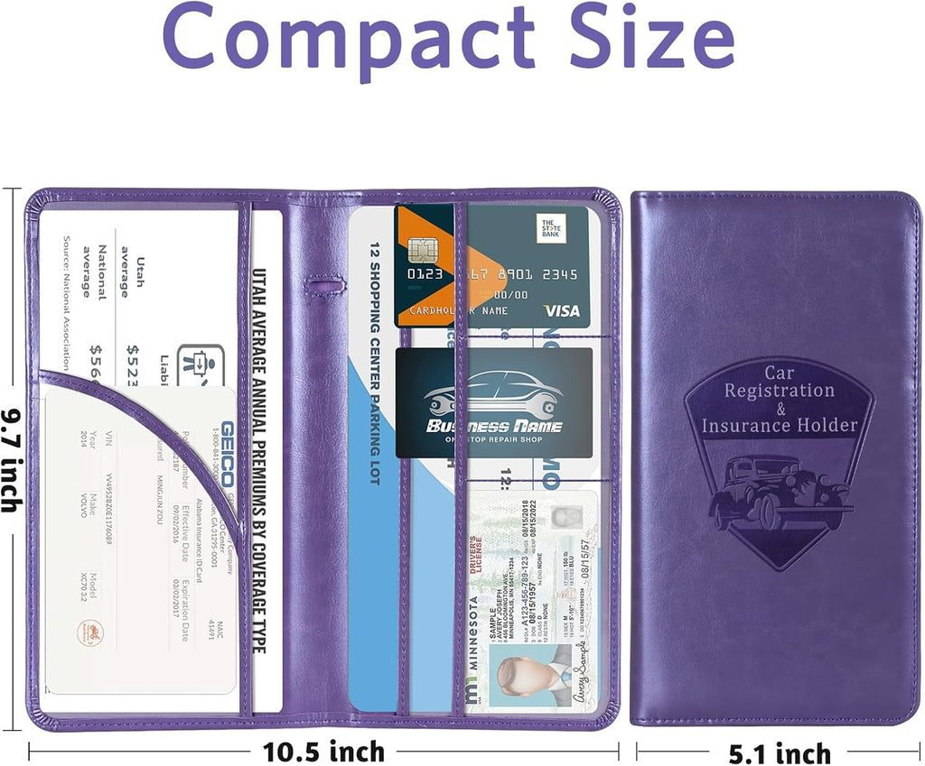 CoBak Car Registration and Insurance Holder - Vehicle Glove Box Car Organizer, Auto Truck Comparment Accessories Case for Essential Document, Driver License, Cards