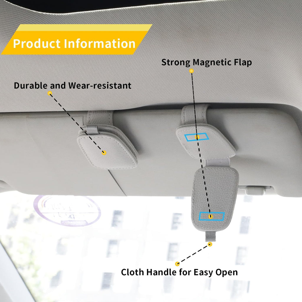 Yuoyar 2 Packs Sunglasses Holders for Car Visor - Magnetic Leather Sunglasses Holder and Ticket Card Clip - Car Visor Accessories (Black)