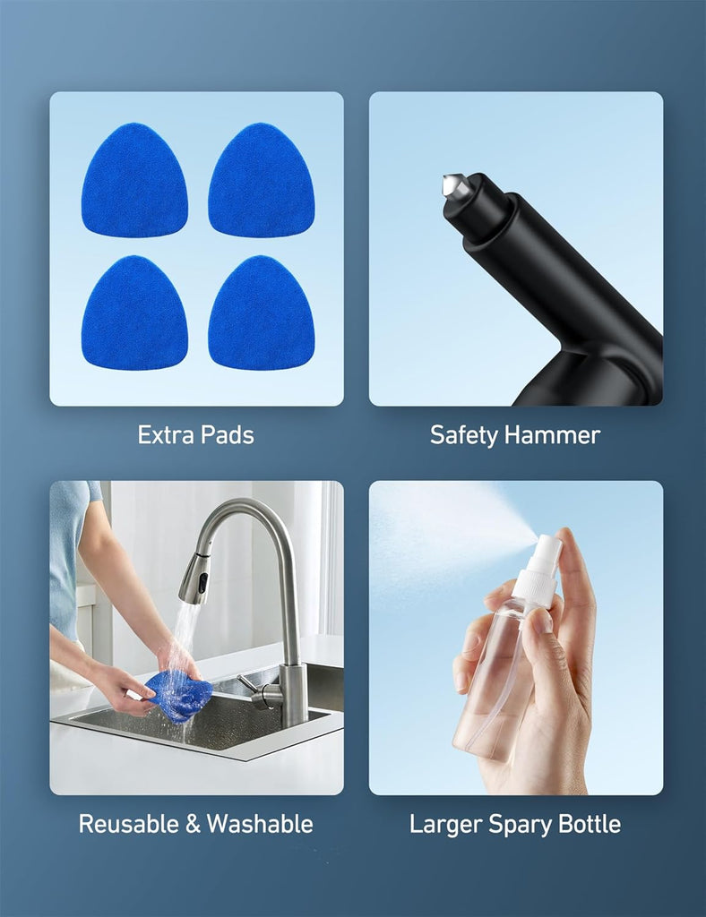 AstroAI Windshield Cleaner Tool, Car Interior Detailing Cleaning Kit with Extendable Handle and 4 Reusable Microfiber Pads, Auto Glass Wiper Brush Kit, Cars, Trucks, SUVs, Gray