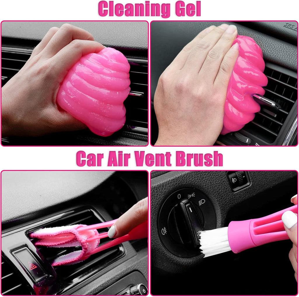 Viewsun 17pcs Car Cleaning Kit, Pink Car Interior Detailing Kit with High Power Handheld Vacuum, Detailing Brush Set, Windshield Cleaner, Cleaning Gel, Complete Auto Accessories for Women Gift