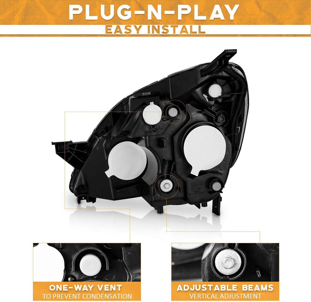 for 2005-2006 Honda CR-V 4-Door Sport Utility Headlights for 2005 2006 Honda CRV Pair Headlamp Chrome Housing Amber Reflector Left+Right Side