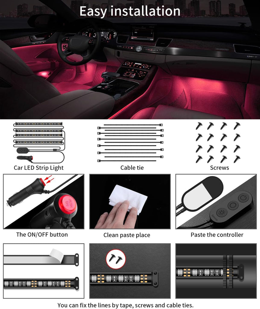 Govee Car LED Lights, Smart Car Interior Lights with App Control, RGB Lights with DIY Mode and Music Mode, 2 Lines Design LED Lights for Cars with Car Charger, 12V