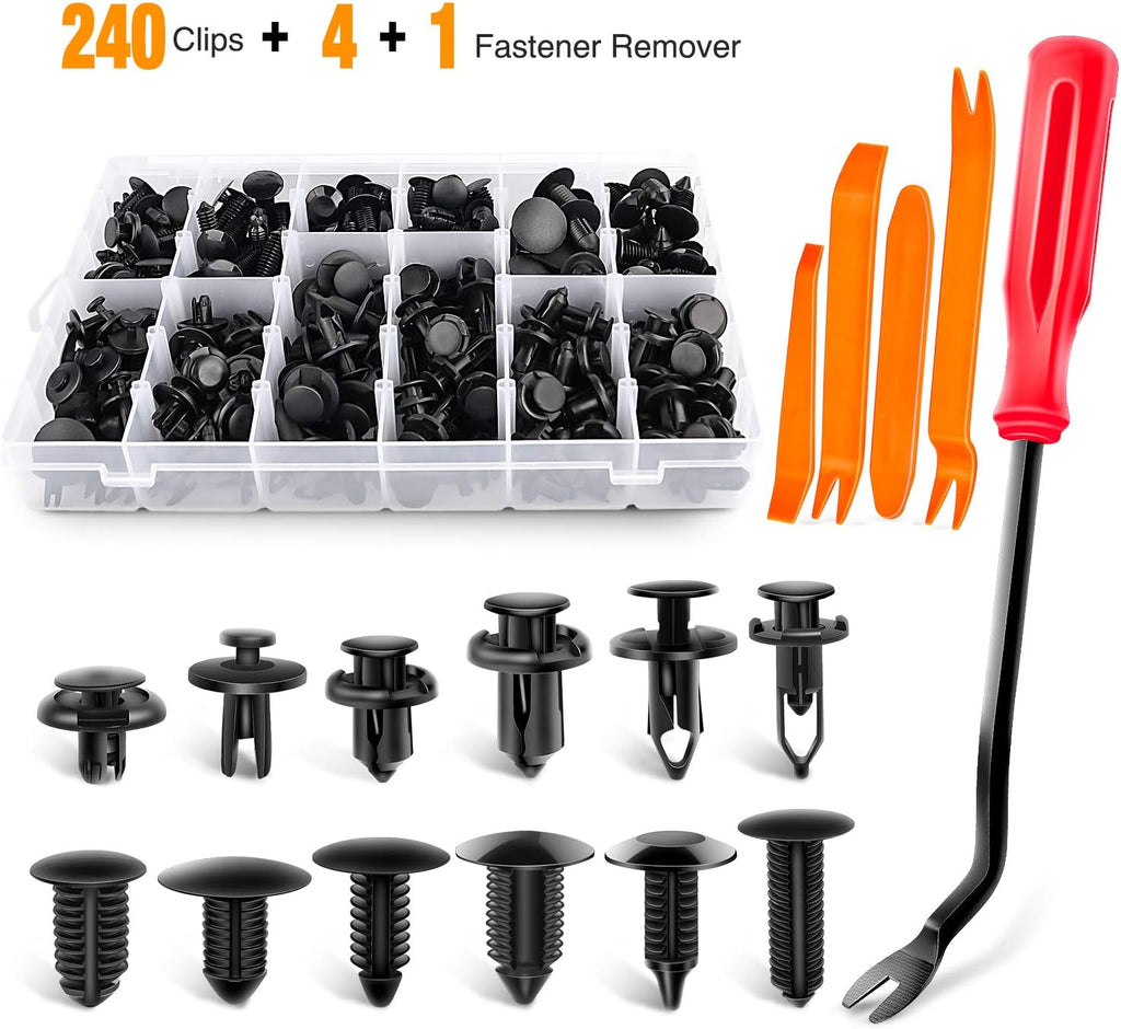 GOOACC 238Pcs Trim Removal Tool, Auto Push Pin Bumper Retainer Clip Set Fastener Terminal Remover Tool Adhesive Cable Clips Pry Kit Car Panel Radio Removal Auto Clip Pliers (GRC-207)