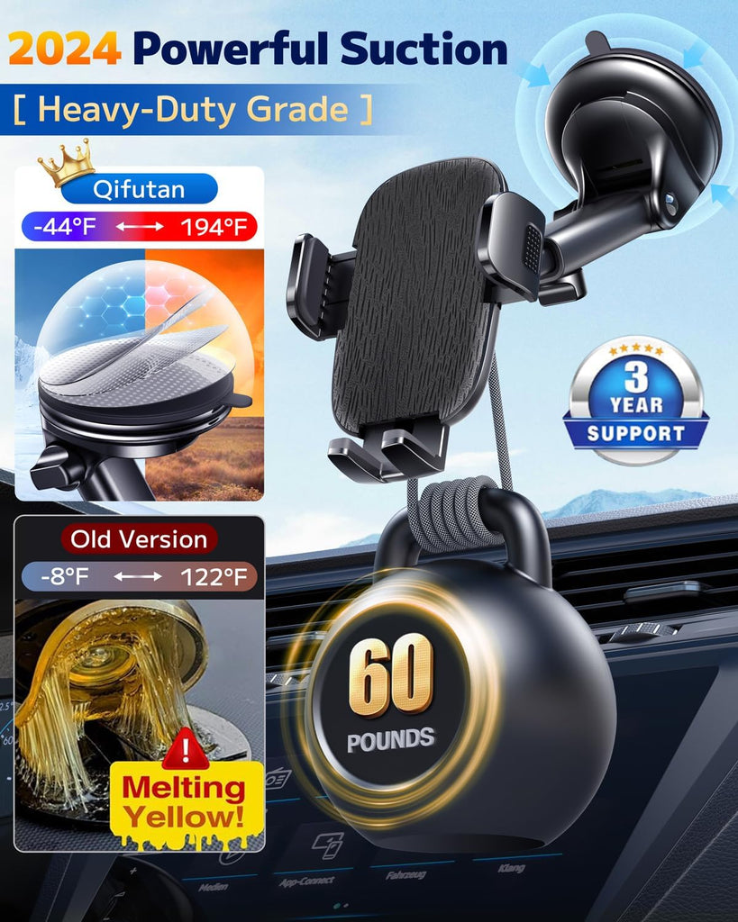 Qifutan Dash Mounted Holders Phone Holders for Your Car Phone Mount for Car Windshield Dashboard Air Vent Universal Hands Free Automobile Cell Phone Holder Fit for iPhone Smartphone