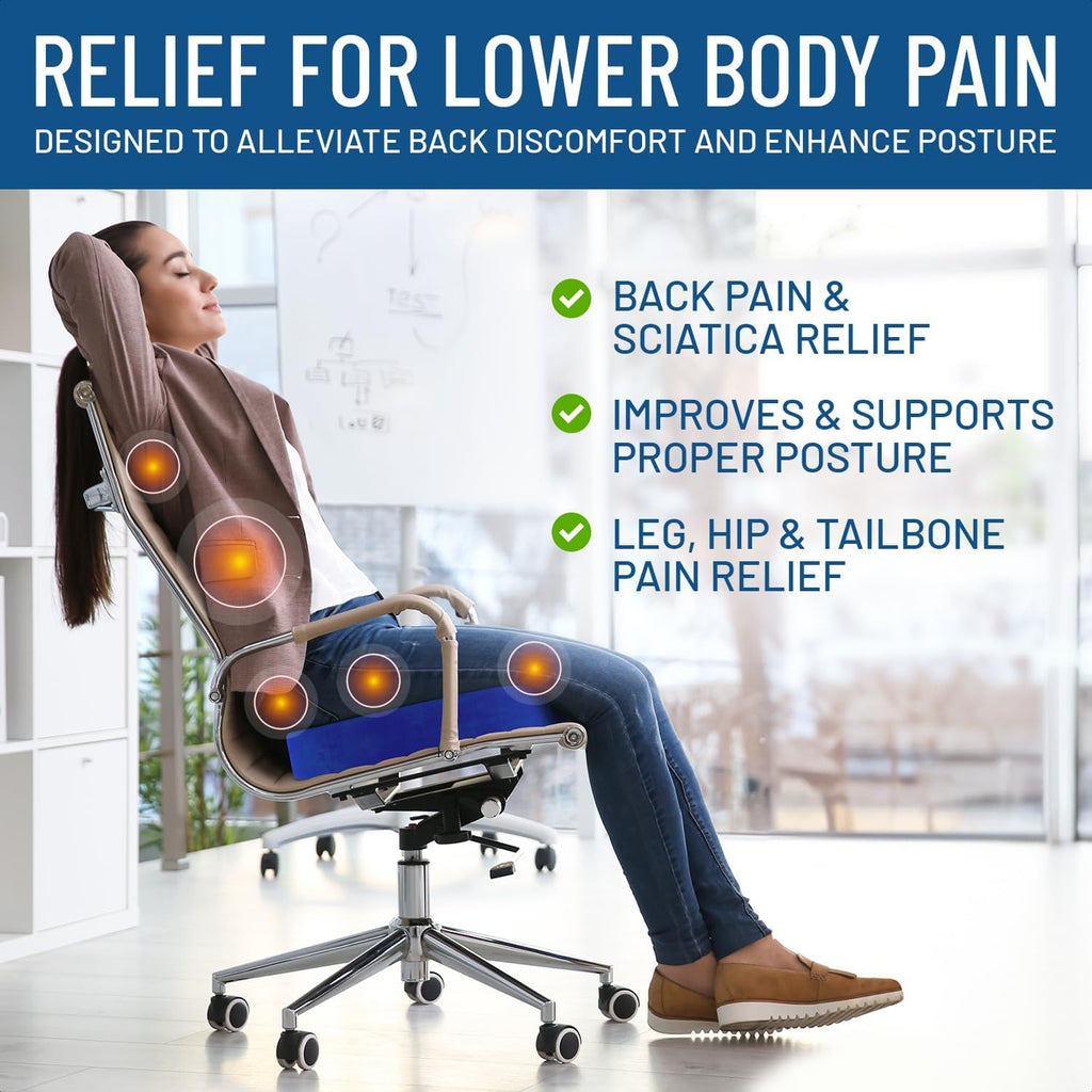 Everlasting Comfort Doctor Recommended Memory Foam Seat Cushion for Office Chairs & Car Seat - Ergonomic Office Desk Accessories for Tailbone Pain Relief, Sciatica & Back Support
