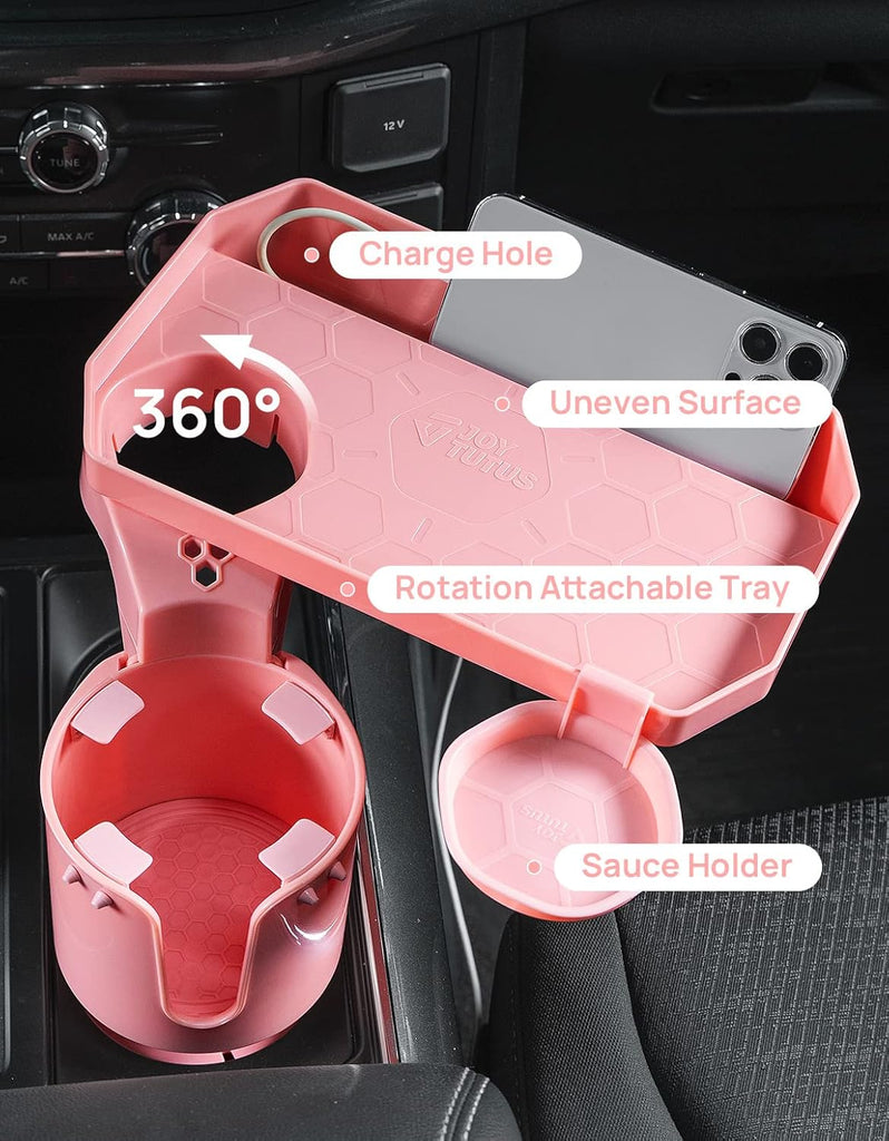 JoyTutus Car Cup Holder Expander, Automotive Cup Attachable Tray with 360° Rotation,Large Cup Holder Adapt Most Regular Cups with 18-40 oz, fit in 2.75-3.25 inch Car Holder