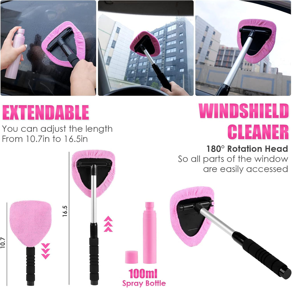 Viewsun 17pcs Car Cleaning Kit, Pink Car Interior Detailing Kit with High Power Handheld Vacuum, Detailing Brush Set, Windshield Cleaner, Cleaning Gel, Complete Auto Accessories for Women Gift