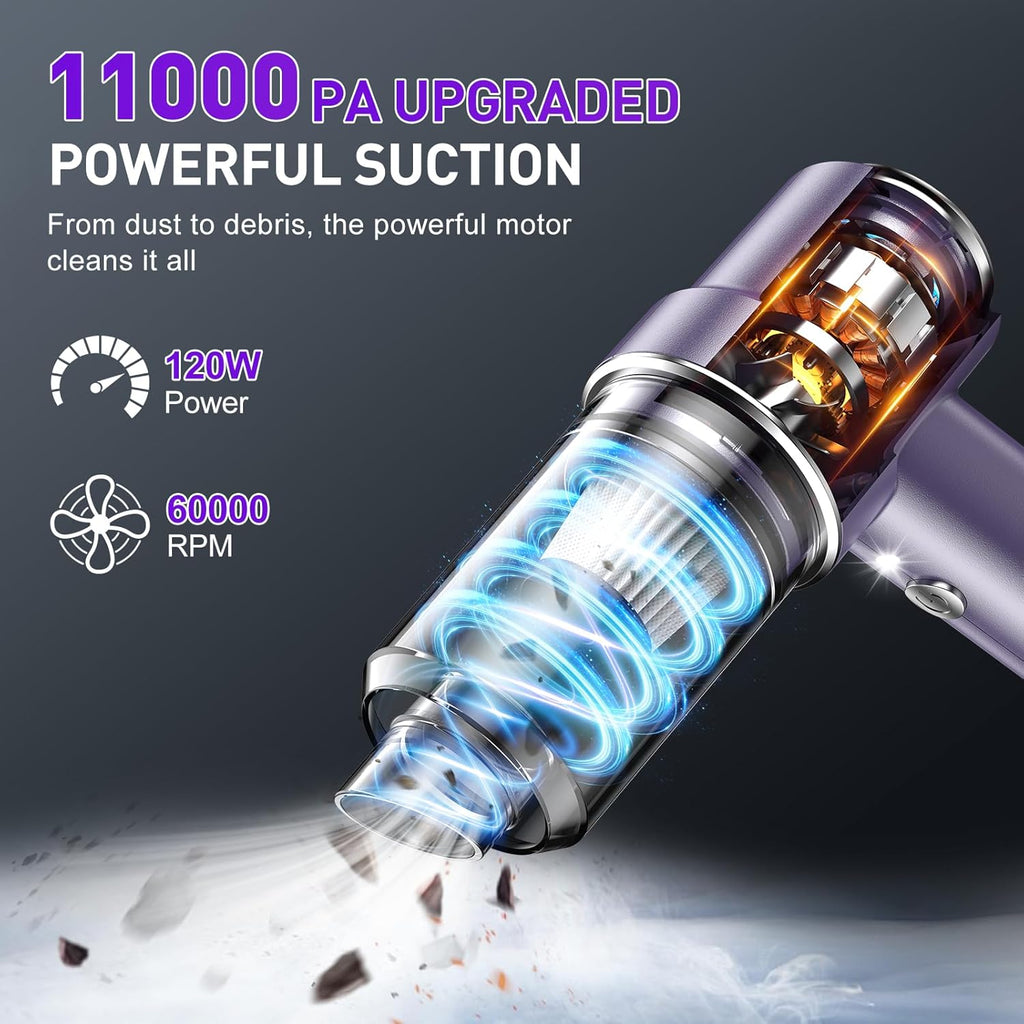 KMM Handheld Car Vacuum Cleaner, 9000Pa Vacuum Cleaner and Air Duster, 120W High Power Hand Held Vacuum with LED Light and Multi-Nozzles for Car, Home, Office, Pet