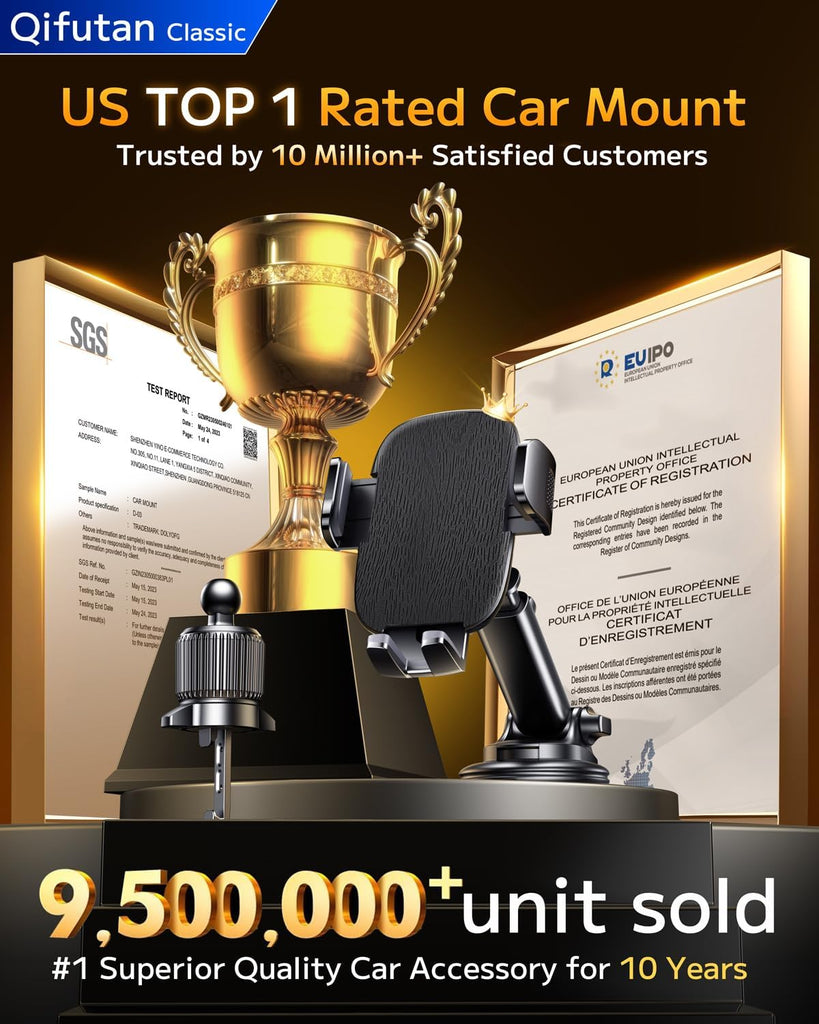 Qifutan Dash Mounted Holders Phone Holders for Your Car Phone Mount for Car Windshield Dashboard Air Vent Universal Hands Free Automobile Cell Phone Holder Fit for iPhone Smartphone