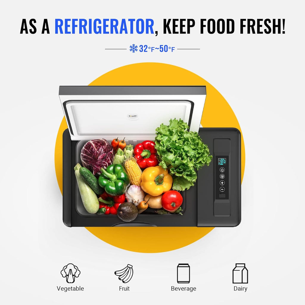 BougeRV 12 Volt Refrigerator 12V Car Fridge 23 Quart Portable Freezer Compressor Cooler 12/24V DC 110~240 Volt AC for Truck Van RV Camper SUV Travel Camping Road Trips Tailgating -8℉~50℉