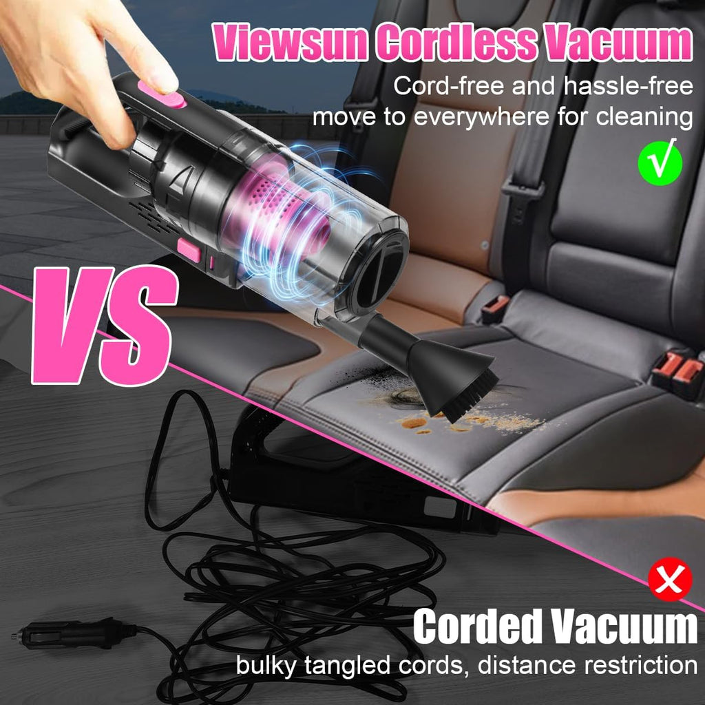 Viewsun 17pcs Car Cleaning Kit, Pink Car Interior Detailing Kit with High Power Handheld Vacuum, Detailing Brush Set, Windshield Cleaner, Cleaning Gel, Complete Auto Accessories for Women Gift