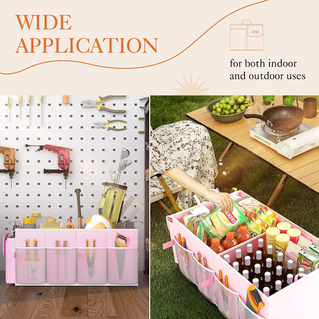 HOTOR Trunk Organizer - Car Organizer, Foldable Trunk organizer for SUVs & Sedans, Sturdy Car Organization for Car Accessories, Tools, Sundries, Black, 2 Compartments, 21.3"×12.6"×10.6"