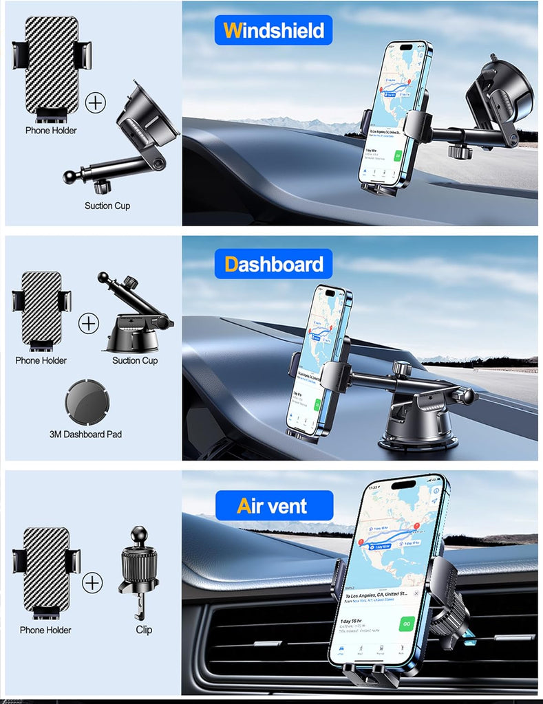 Qifutan Dash Mounted Holders Phone Holders for Your Car Phone Mount for Car Windshield Dashboard Air Vent Universal Hands Free Automobile Cell Phone Holder Fit for iPhone Smartphone