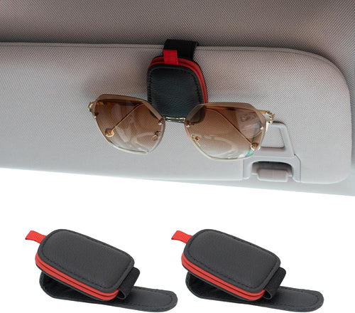 Yuoyar 2 Packs Sunglasses Holders for Car Visor - Magnetic Leather Sunglasses Holder and Ticket Card Clip - Car Visor Accessories (Black)
