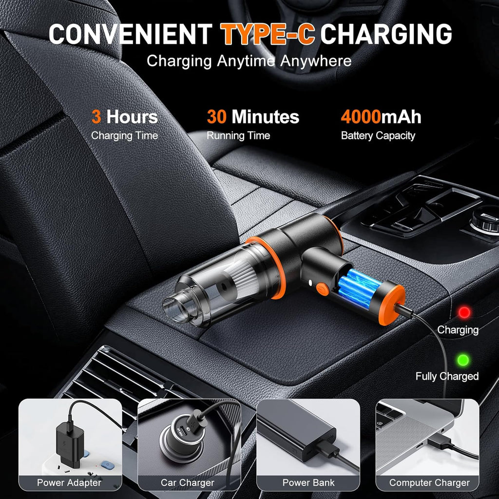 KMM Handheld Car Vacuum Cleaner, 9000Pa Vacuum Cleaner and Air Duster, 120W High Power Hand Held Vacuum with LED Light and Multi-Nozzles for Car, Home, Office, Pet