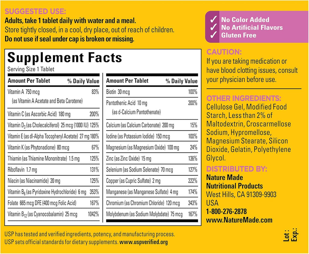 Nature Made Multivitamin For Women 50+ No Iron, Multivitamins for Women 50 Plus, Daily Nutritional Support, Nature Made Multi Vitamins, 90 Tablets, 90 Day Supply
