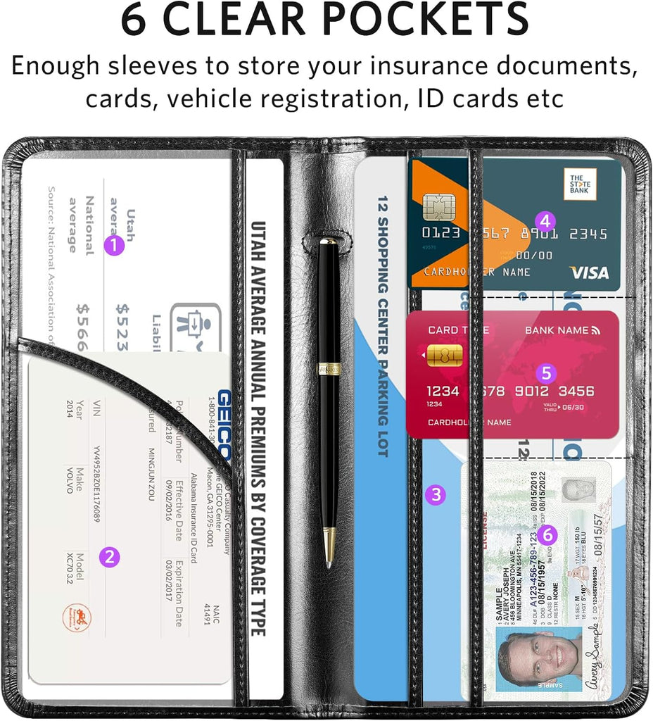 CoBak Car Registration and Insurance Holder - Vehicle Glove Box Car Organizer, Auto Truck Comparment Accessories Case for Essential Document, Driver License, Cards