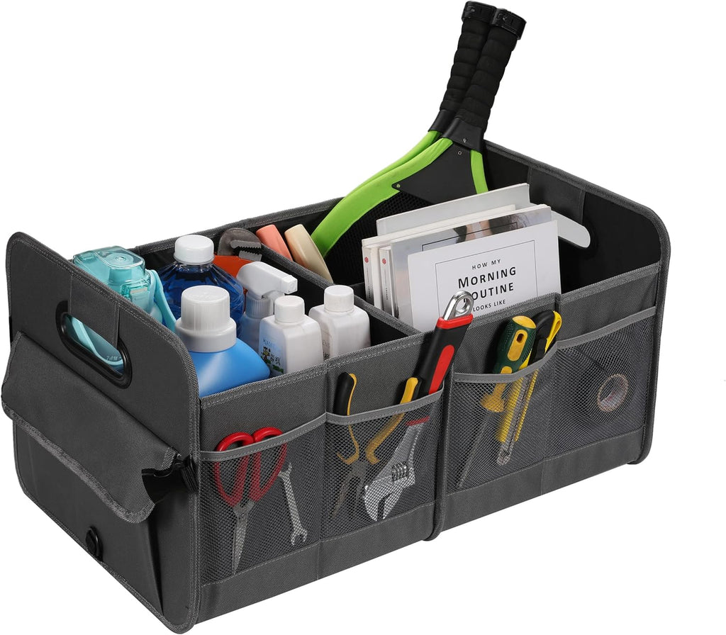 Car Trunk Organizer Car Storage Organizer Collapsible Multi Compartment Car Organizer Adjustable Straps for SUV(Beige)