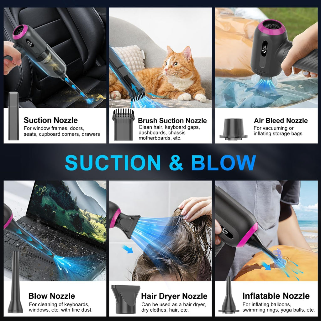 KMM Handheld Car Vacuum Cleaner, 9000Pa Vacuum Cleaner and Air Duster, 120W High Power Hand Held Vacuum with LED Light and Multi-Nozzles for Car, Home, Office, Pet