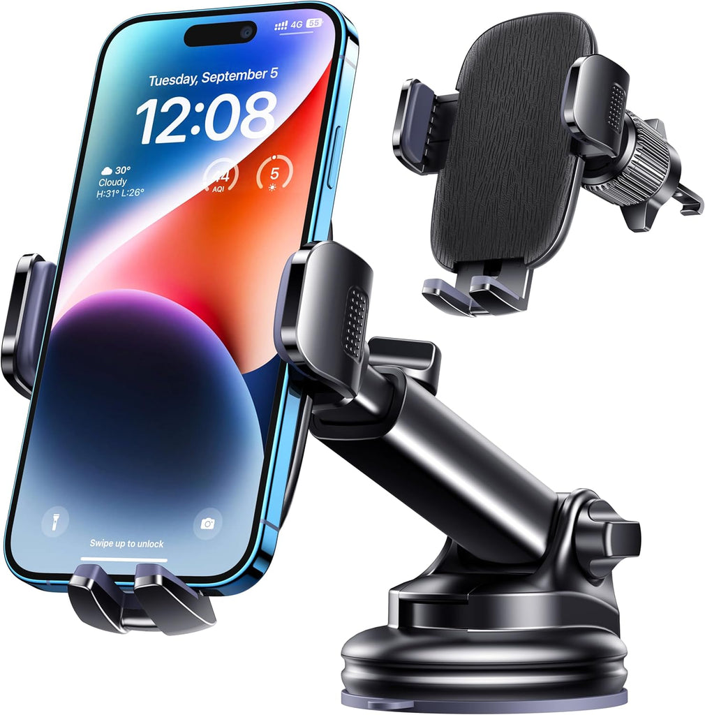 Qifutan Dash Mounted Holders Phone Holders for Your Car Phone Mount for Car Windshield Dashboard Air Vent Universal Hands Free Automobile Cell Phone Holder Fit for iPhone Smartphone