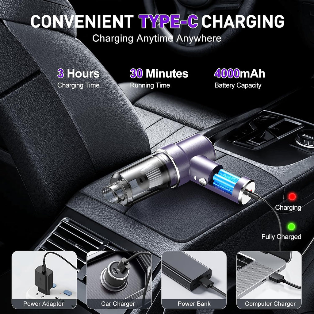 KMM Handheld Car Vacuum Cleaner, 9000Pa Vacuum Cleaner and Air Duster, 120W High Power Hand Held Vacuum with LED Light and Multi-Nozzles for Car, Home, Office, Pet