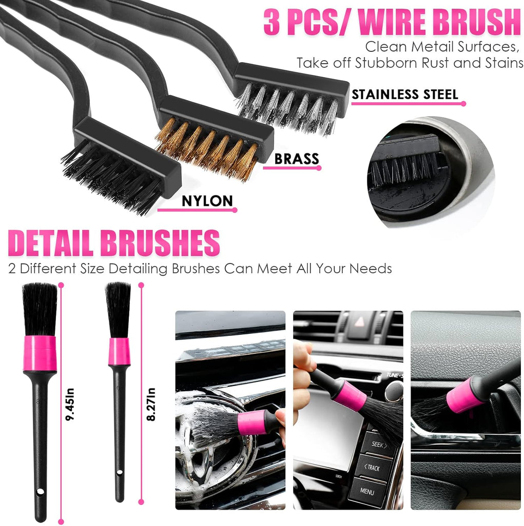Viewsun 17pcs Car Cleaning Kit, Pink Car Interior Detailing Kit with High Power Handheld Vacuum, Detailing Brush Set, Windshield Cleaner, Cleaning Gel, Complete Auto Accessories for Women Gift