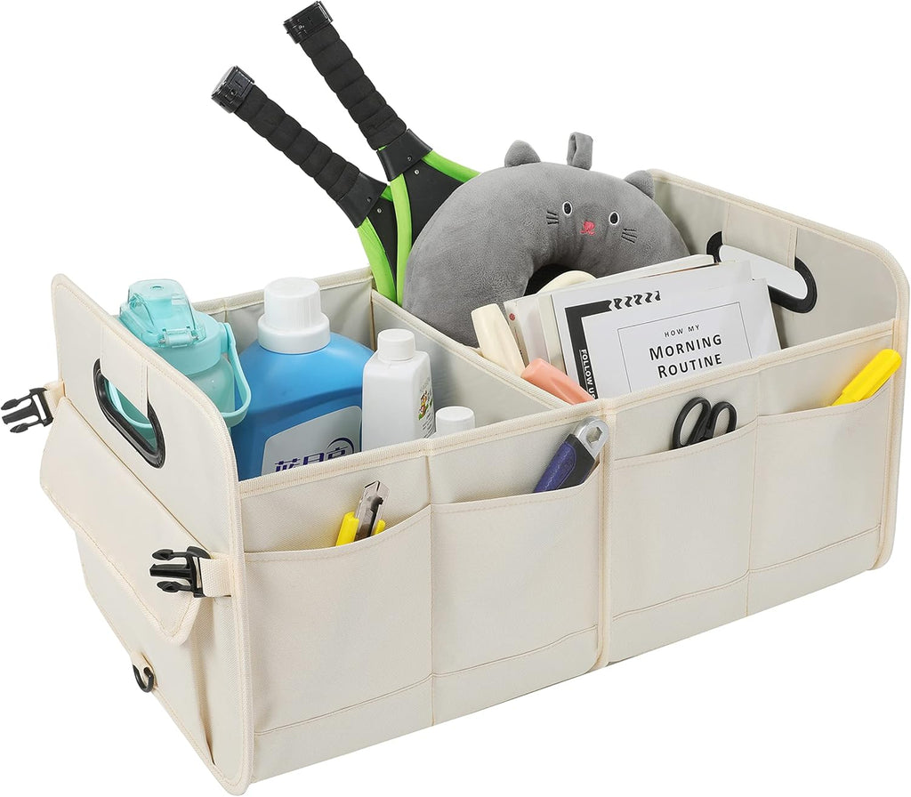 Car Trunk Organizer Car Storage Organizer Collapsible Multi Compartment Car Organizer Adjustable Straps for SUV(Beige)