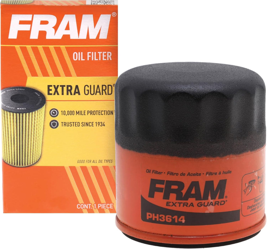FRAM Extra Guard PH3614 10K Mile Change Automotive Replacement Interval Spin-On Engine Oil Filter for Select Vehicle Model Years, Vehicle Engine Protection Oil Filter for Everyday Drivers