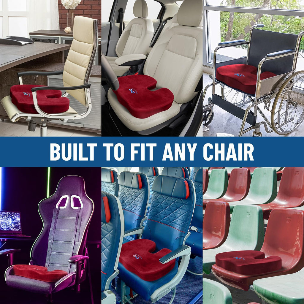 Everlasting Comfort Doctor Recommended Memory Foam Seat Cushion for Office Chairs & Car Seat - Ergonomic Office Desk Accessories for Tailbone Pain Relief, Sciatica & Back Support